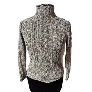Ralph Lauren Jeans Co. Tan/Black Cable Knit Sweater Turtle Neck Size M Vintage